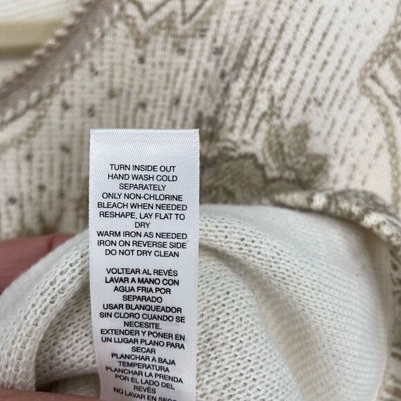 Chico's Short Sleeve Beaded Foil-Print Cardigan Sweater Gold & Ivory/Ecru Small - Picture 6 of 9